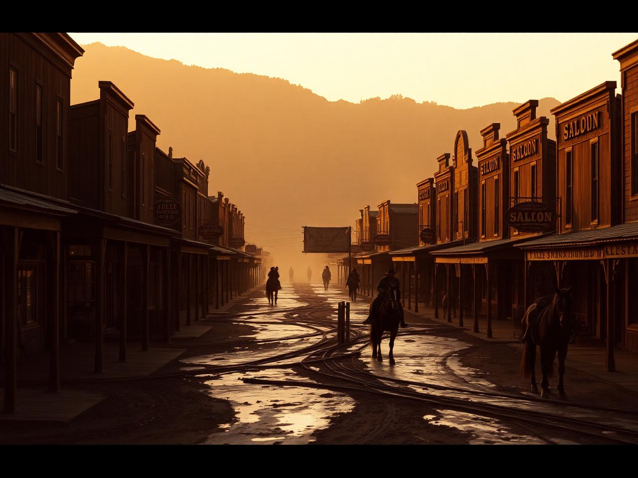 Main street of Whiskey Creek at golden hour